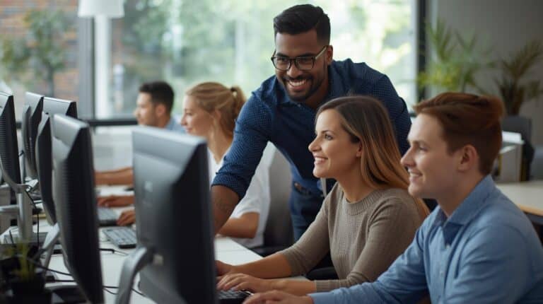 it technician helping workers with their computers